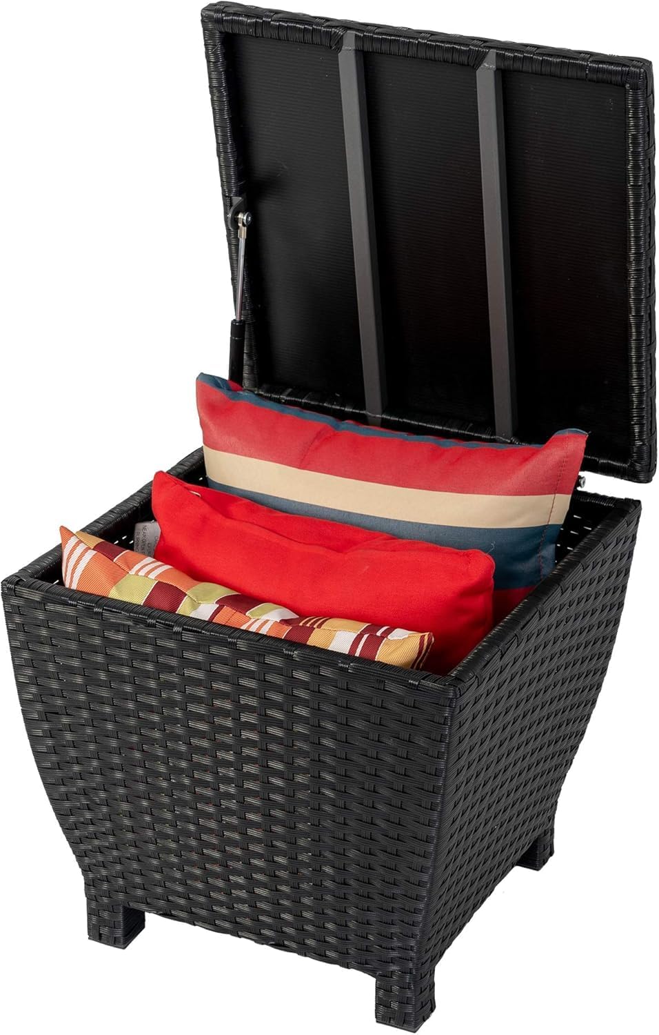 Sundale Outdoor Small Deck Storage Box with Lid, 13 Gallon Small Outdoor Bin Storage Container for Hose Cushions Towels, Patio Black Side Wicker Table with Storage-Steel, Rattan, Square-VerdiqueGarden