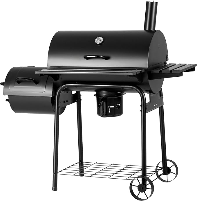 Devoko Charcoal Grill, Outdoor BBQ Grill with Offset Smoker and Side Table for Garden and Parties-VerdiqueGarden
