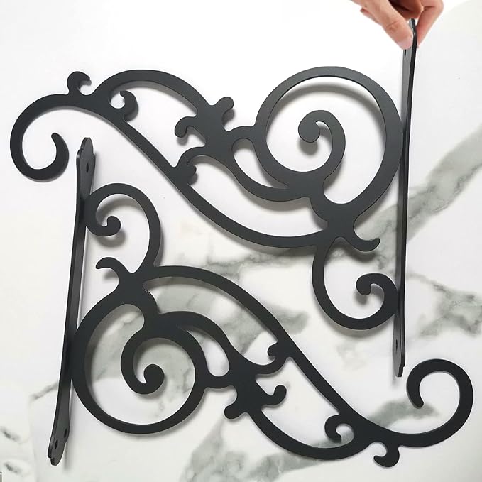 Hanging Planter Brackets 12-Inch 2 Pcs,Outdoor Hanging Brackets Wall Hook Heavy Duty Planter Brackets,Black Iron Planters Hook Indoor/Outdoor Planter Hanger Hooks-VerdiqueGarden