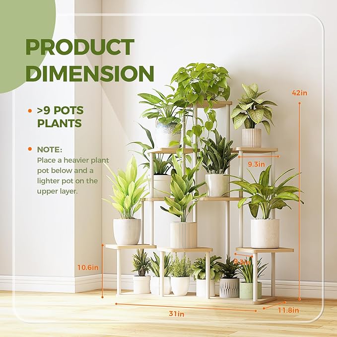 Bamworld Large Plant Stand Indoor, 9 Tier Tall Metal Plant Shelf for Multiple Plants, Tiered Flower Stand for Patio Garden Balcony Living Room Bedroom(White)-VerdiqueGarden