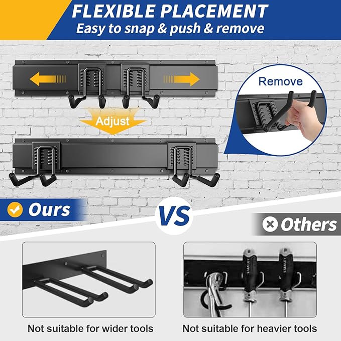 32 Inches Garage Storage, Garage Organization, Wall Mount Garden Tool Organizer, Max 300lbs Adjustable Metal Hooks, Yard Shed Hanging Rack, Heavy Duty Shelving for Rake Broom Mop Snowboard-VerdiqueGarden