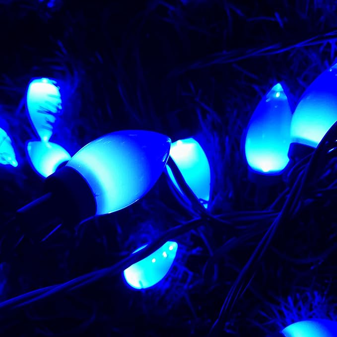 C9 Christmas Lights Outdoor 50 LED Blue Strawberry Waterproof String Lights Xmas Tree Indoor Decoration Plug in 34.5 Feet Used for Home Festive Courtyard Patio Garden(Blue)-VerdiqueGarden