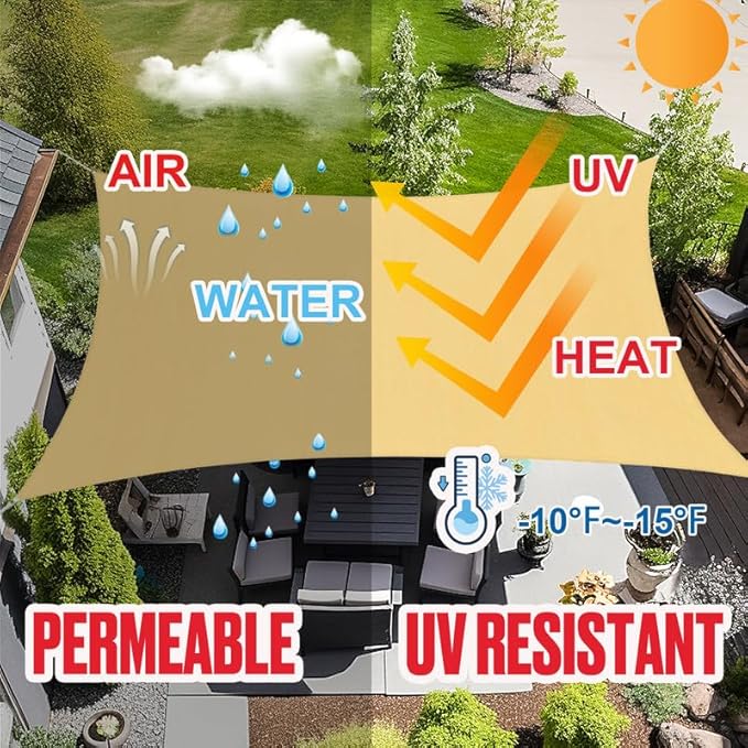 Amagenix Outdoor Sun Shade Canopy, 13X20 FT Sand UV-Blocking Awning for Patio, Garden & Backyard - Custom Size-VerdiqueGarden