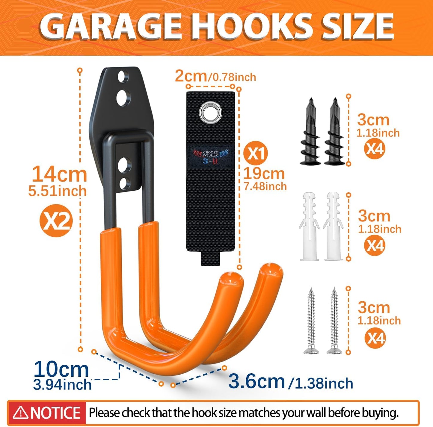 3-H Garden Hose Holder Wall Mount 2 Pack,Solid Steel Hose Hanger,Water Hose Holders for Outside,Perfect for Hanging Outdoor Air Hose,Ropes,Pipes,Garden Tools,Ladders,Bikes,Bulk Items(Orange)-VerdiqueGarden