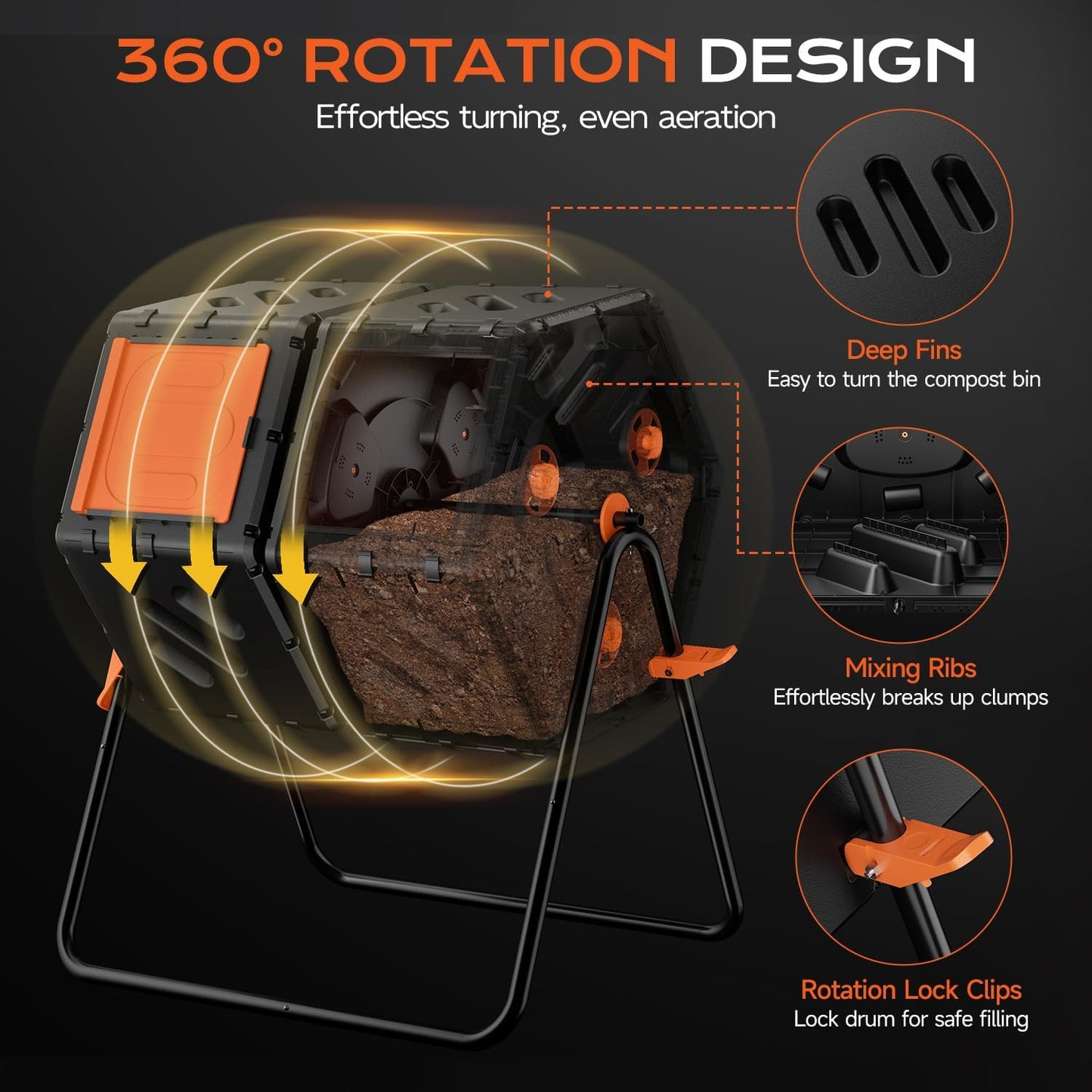 Compost Bin Outdoor 45 Gallon/170L, Fast Assemble Compost Tumbler, 360°Rotating Dual Chamber Large Composter for Outside, Garden, Backyard, and Yard-VerdiqueGarden