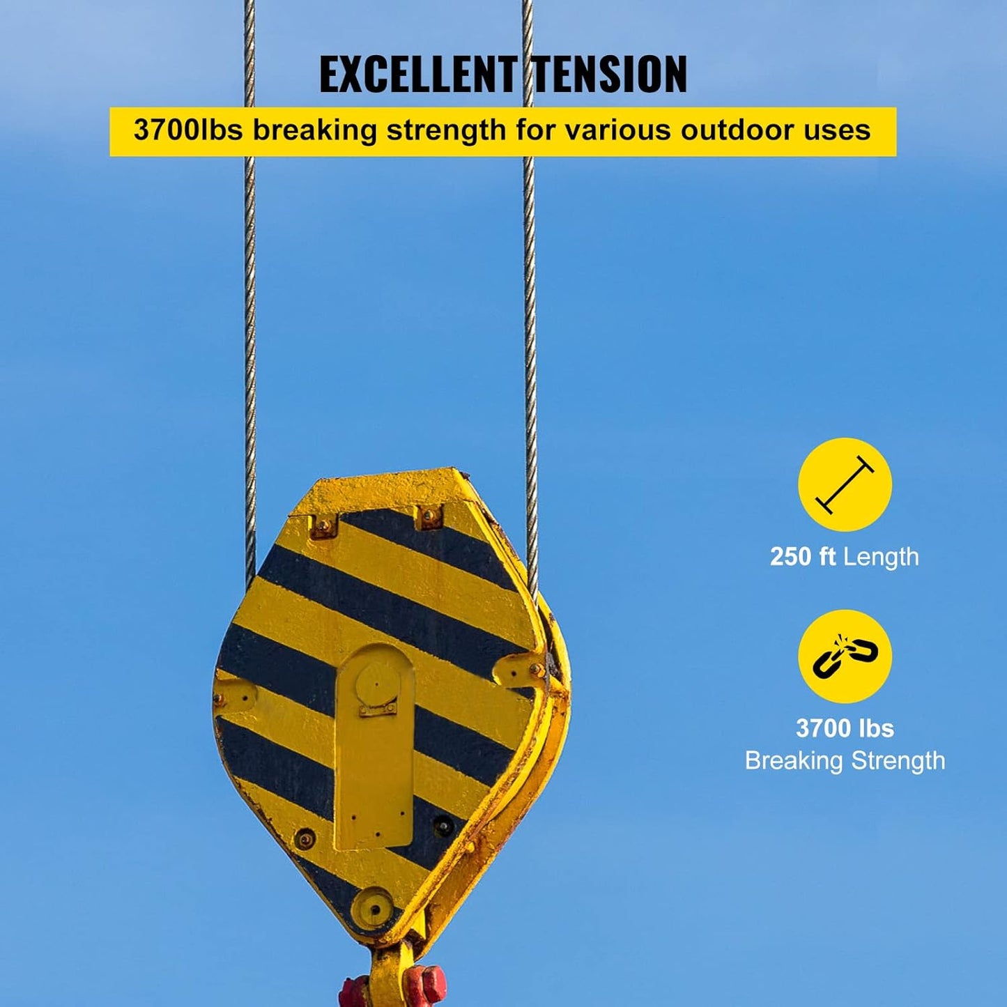 VEVOR 3/16 T304 Stainless Steel Cable 250FT, 3700 LBS Breaking Strength Cable Railing System Wire Rope Aircraft Deck Railing Kit Fence Wire-VerdiqueGarden