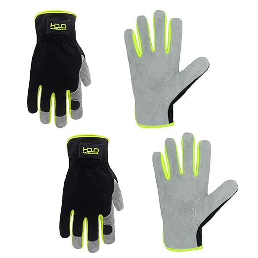 HLDD HANDLANDY 2 Pairs Leather Gardening Gloves for Men, Utility Work Gloves for Gardening, Yardwork, Construction, Mechanics, Great Garden Gifts for Men Women-VerdiqueGarden