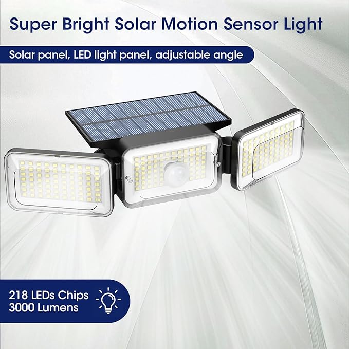 Solar Lights Outdoor Waterproof, Motion Sensor & Flood Outdoor Lights with Remote Control, 4 Adjustable Modes, 3000LM & 218 LED, High-Energy-Density Solar Panel-Monocrystalline Technology, 4 Pack-VerdiqueGarden