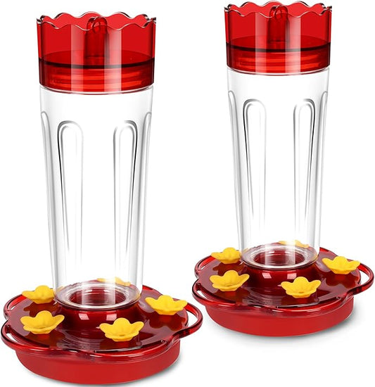 Glass Hummingbird Feeders for Outdoors Hanging Ant and Bee Proof, 2 Pack 15 Ounces Red Hummingbird Feeder with 5 Feeding Ports and Perches, Built-in Ant Moat, Outside Garden Décor (Glass, 2)-VerdiqueGarden