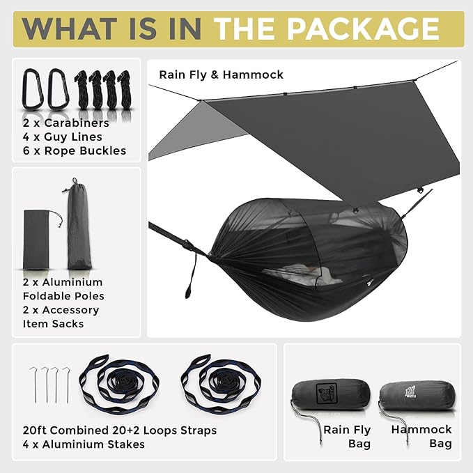 Miztli Camping Hammock -Portable Hammock w/Spacious Net & Tree Straps w/Adjustable Loops, Double and Single Hammock for Outdoor, Indoor, Hiking and Travel-VerdiqueGarden