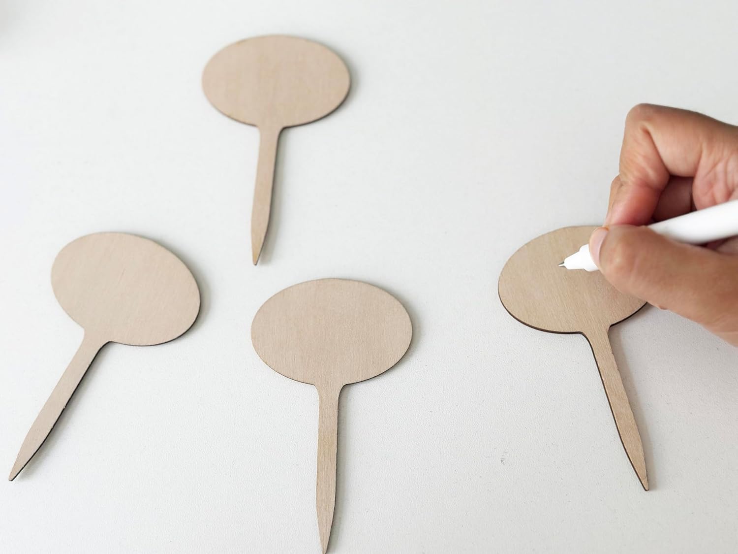 100 Pcs Wood Plant Labels, Natural Wooden Plant Marker Garden Sign Tags, T-Type Garden Markers for Succulents, Herbs, Seedlings, Potted, Flowers, Vegetables (Oval)-VerdiqueGarden