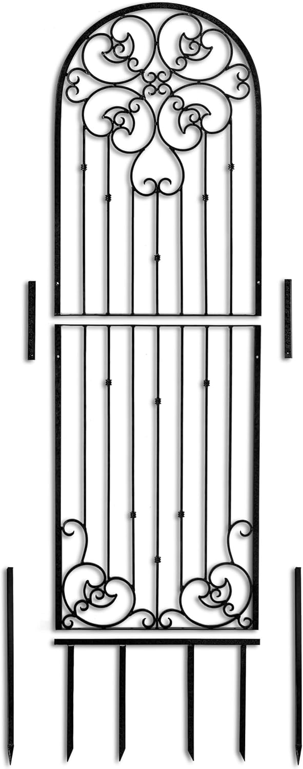 H Potter Black 8 Foot Tall Garden Trellis Wrought Iron Heavy Scroll Metal Decoration Lawn Patio and Wall Decor Screen for Rose Clematis Ivy Weather Resistant Patio Wall Art X Large (X-Large Black)-VerdiqueGarden