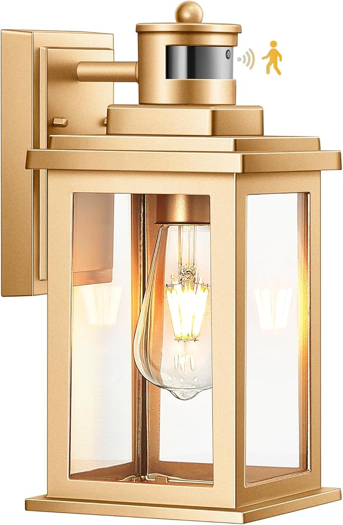 VIANIS Motion Sensor Exterior Lights for House, Dusk to Dawn Outdoor Light Fixture Lantern, Gold Waterproof Outdoor Motion Sensor Light for House, Doorway, Entryway, Garden, Hardwired, Non-Solar-VerdiqueGarden