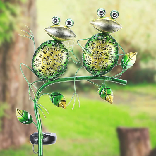 Bshine Outdoor Solar Garden Decorative Frog Lights, Waterproof LED Metal Stake Yard Art for Backyard, Path, Lawn Ornaments for Mom Gifts, Mother's Day Gifts-VerdiqueGarden