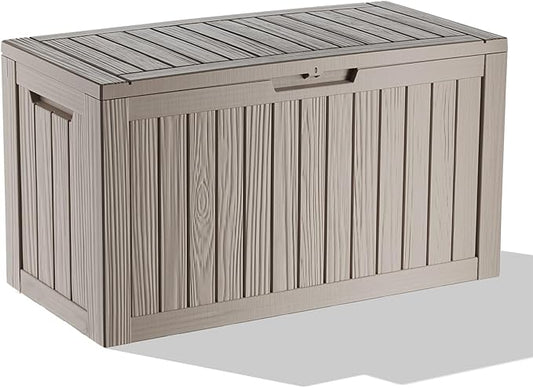 86 Gallon Outdoor Deck Box,Storage Lockable Waterproof Patio Furniture,Garden Tools,Cushions,Pool Accessories Outside Storage Resin Box(Grey)-VerdiqueGarden
