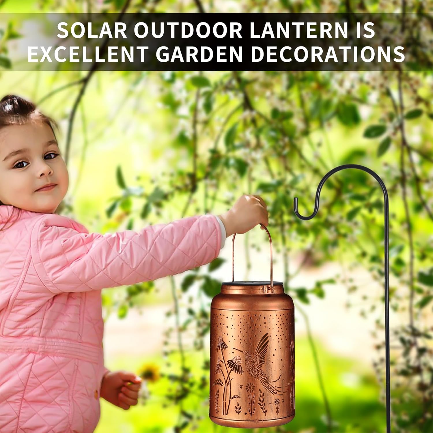Solar Lanterns Outdoor Waterproof Hummingbird Garden Decor Christmas Gifts for Women Mom Grandma Hanging Lights Metal Decoration Outside for Yard, Patio,Backyard,Porch(Long-Tailed Hummingbird)-VerdiqueGarden