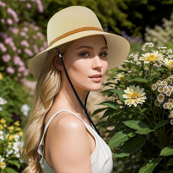 Beach Sun Straw Hats for Women, Summer Sun Protection Foldable Packable Wide Brim Hat-VerdiqueGarden