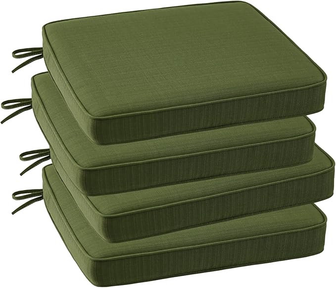 Outdoor Square Corner Seat Cushion, 19"x19"x3", Set of 4, Non Slip Seat Cushion Pads with Removable Cover for Patio Furniture, Garden Yard Lawn, Deep Forest Green-VerdiqueGarden