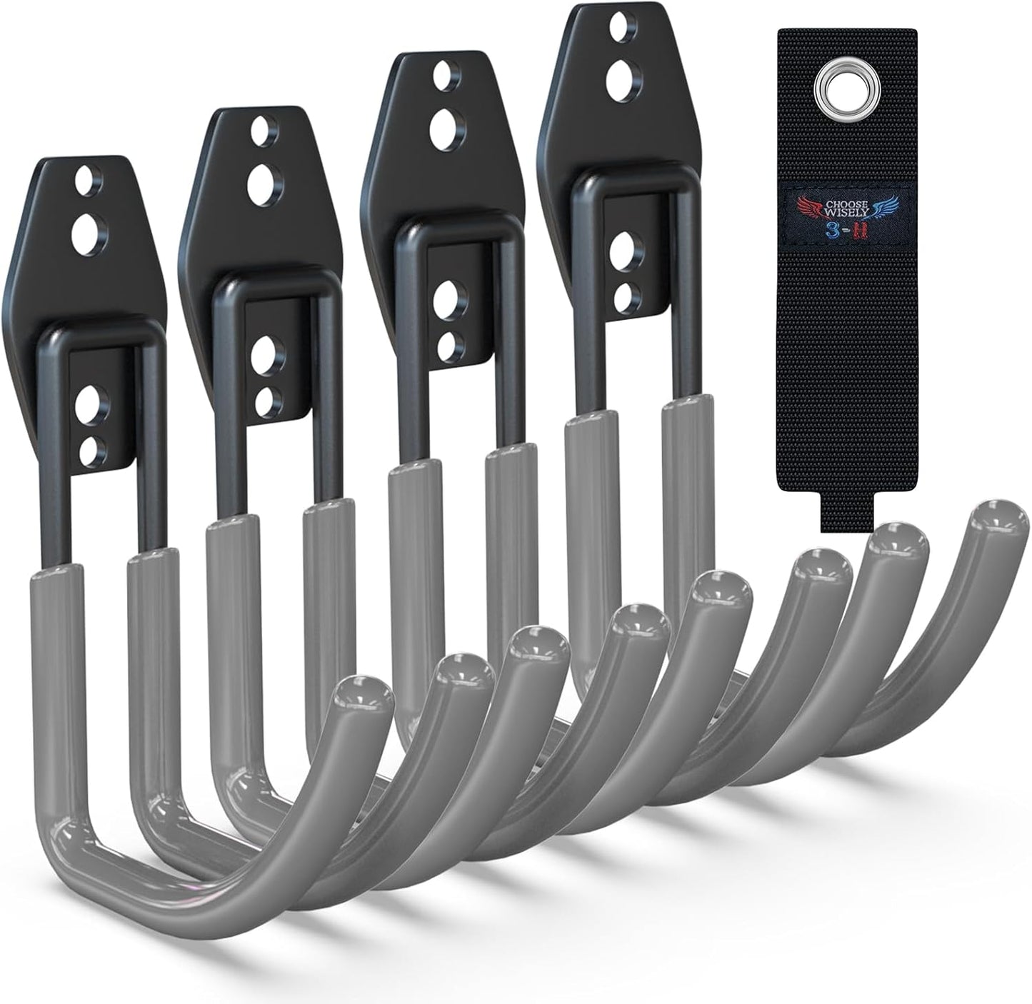 3-H Garden Hose Holder Wall Mount 4 Pack,Solid Steel Hose Hanger,Water Hose Holders for Outside,Perfect for Hanging Outdoor Air Hose,Ropes,Pipes,Garden Tools,Ladders,Bikes,Bulk Items(Gray)-VerdiqueGarden