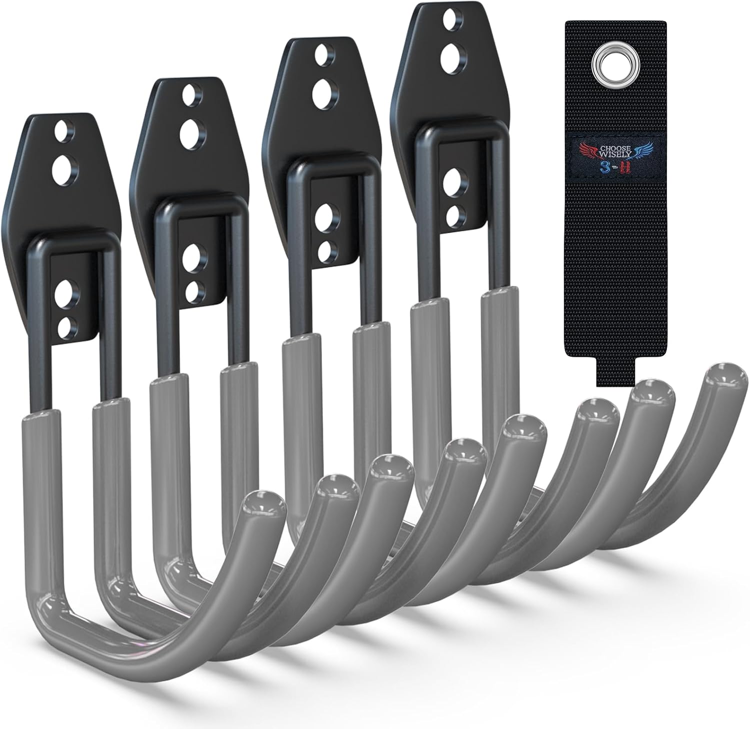 3-H Garden Hose Holder Wall Mount 4 Pack,Solid Steel Hose Hanger,Water Hose Holders for Outside,Perfect for Hanging Outdoor Air Hose,Ropes,Pipes,Garden Tools,Ladders,Bikes,Bulk Items(Gray)-VerdiqueGarden