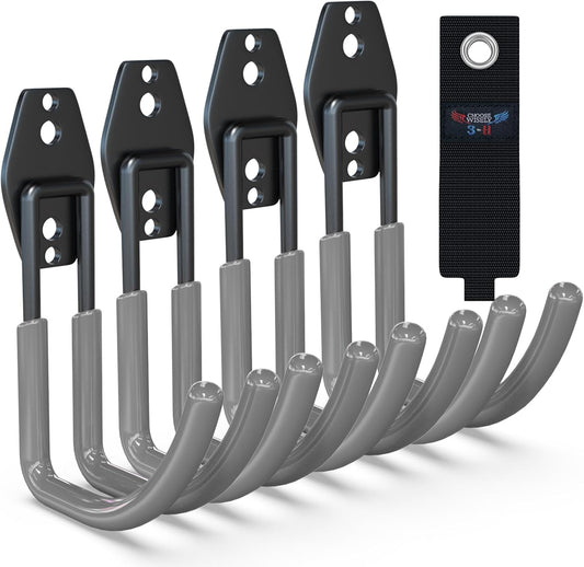 3-H Garden Hose Holder Wall Mount 4 Pack,Solid Steel Hose Hanger,Water Hose Holders for Outside,Perfect for Hanging Outdoor Air Hose,Ropes,Pipes,Garden Tools,Ladders,Bikes,Bulk Items(Gray)-VerdiqueGarden