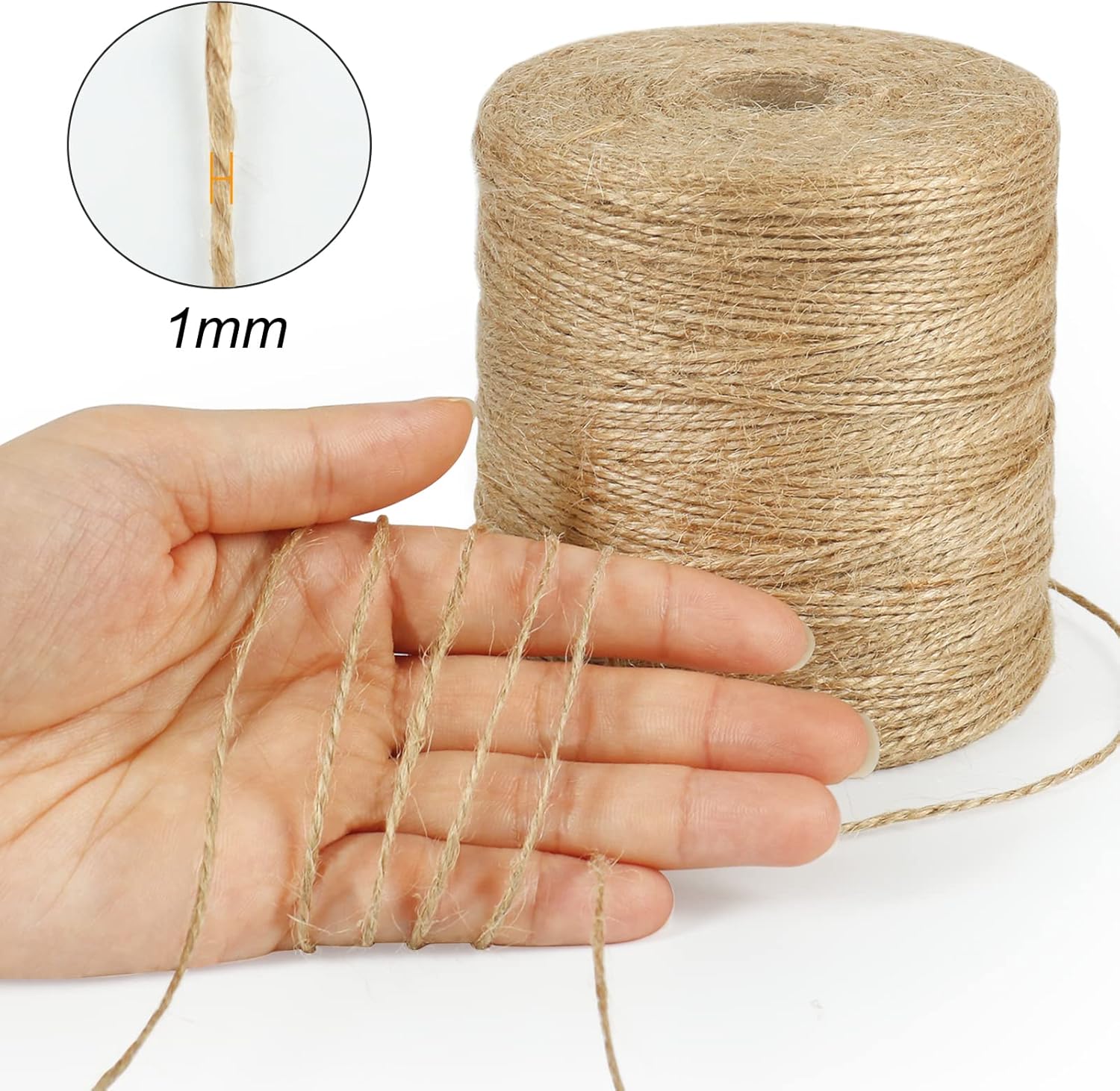 Tenn Well 1500 Feet Natural Jute Twine, 1mm Thin Brown Twine String for Crafts, Crocheting, Gift Wrapping, Gardening and Christmas Decorations-VerdiqueGarden