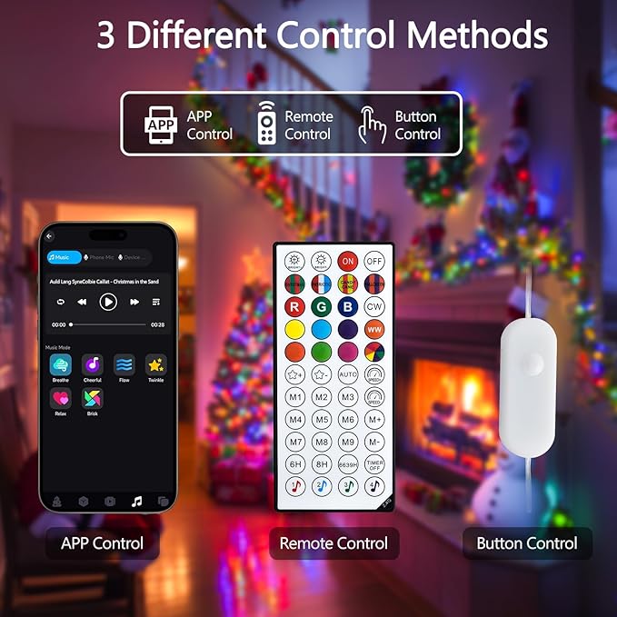 JMEXSUSS 100 LED RGB Christmas Tree Lights Indoor, 33ft Smart Color Changing Christmas Lights Outdoor with Remote & APP, Clear Wire Christmas Lights Plug in for Bedroom Tree Room Party Birthday-VerdiqueGarden