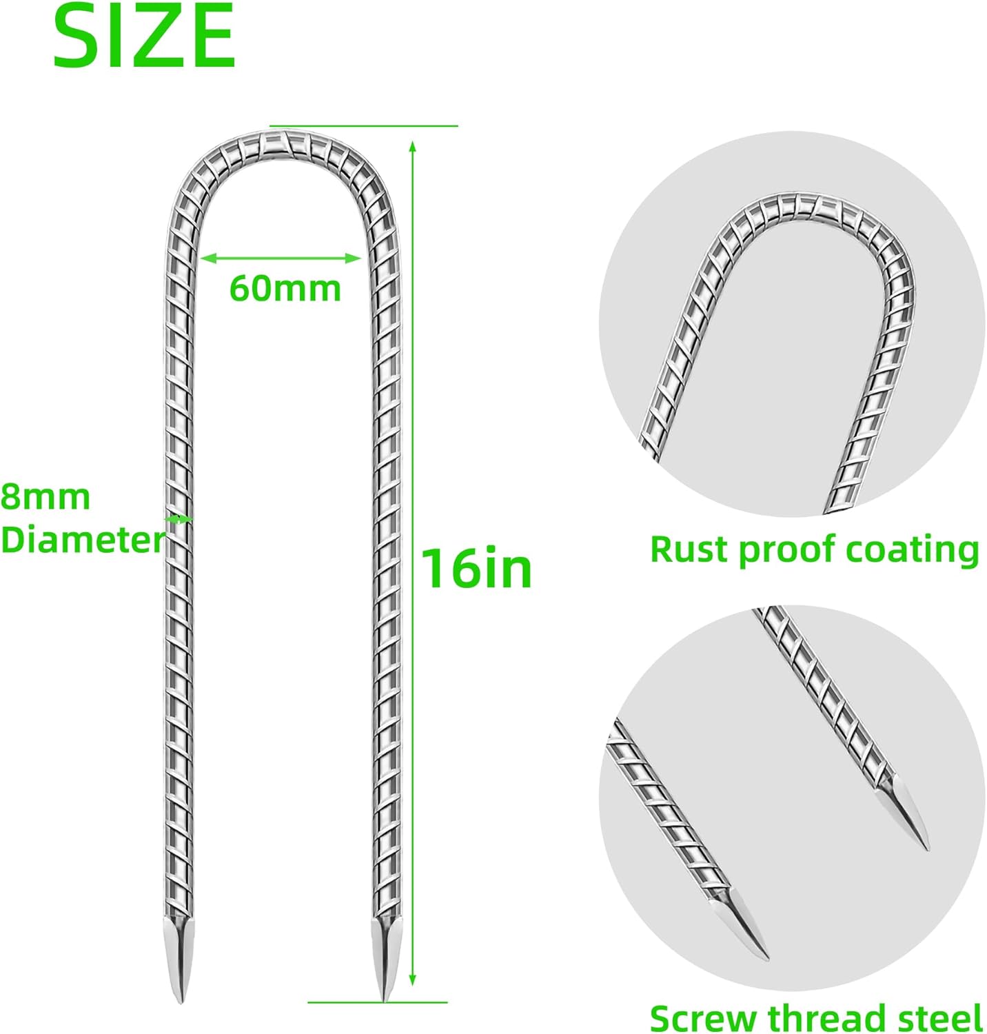 10 Pack Ground Garden Rebar Stakes Rebar 12 Inch Anti-Rust Galvanized Steel U Shape Hook Heavy Duty Ground Anchors for Tents, Position Kits,Fences, and Trampolines Landscape Fabric-VerdiqueGarden