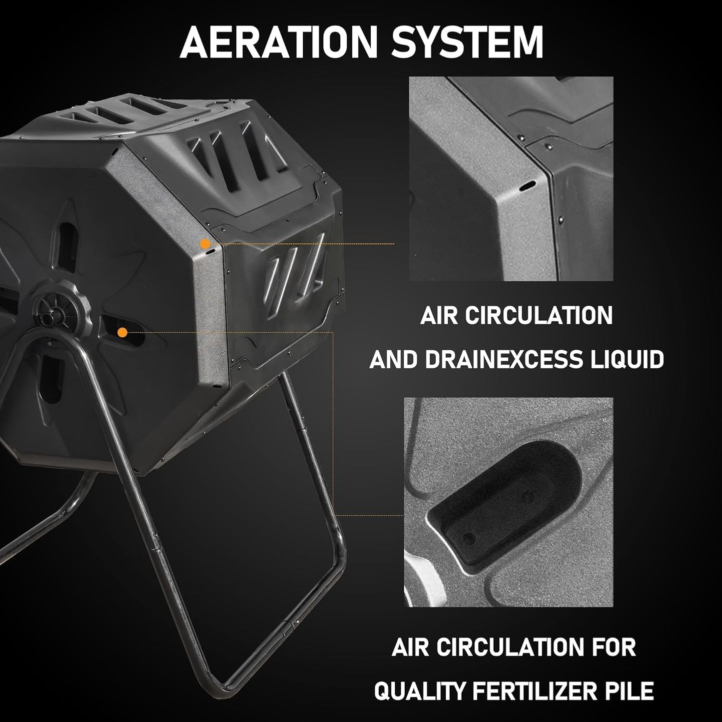 Hourleey Compost Bin Outdoor, 43 Gallon Dual Chamber Tumbling Composting Bin with Sliding Doors, Tumbler Rotating Batch Composter Bin for Garden Kitchen Yard-VerdiqueGarden