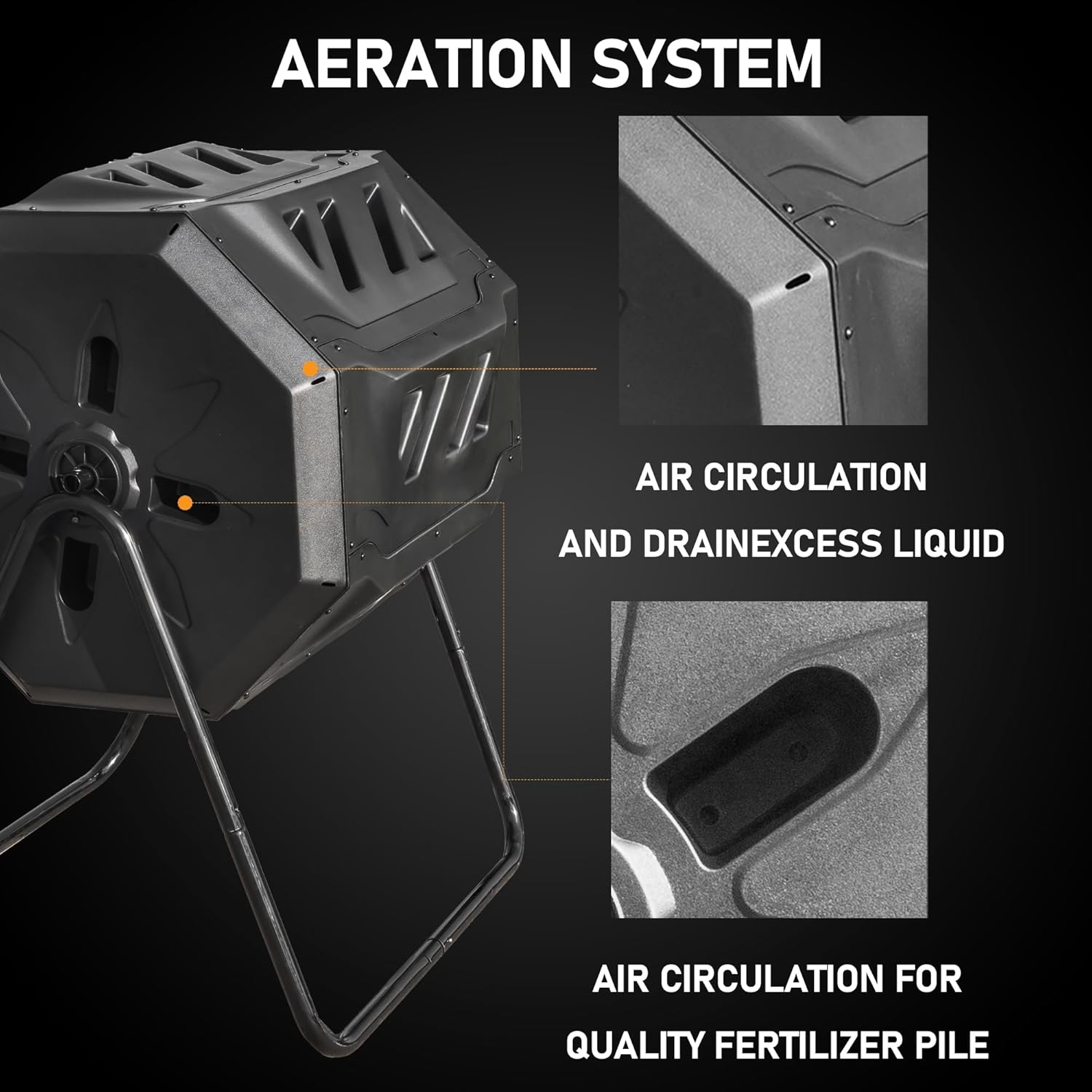 Hourleey Compost Bin Outdoor, 43 Gallon Dual Chamber Tumbling Composting Bin with Sliding Doors, Tumbler Rotating Batch Composter Bin for Garden Kitchen Yard-VerdiqueGarden