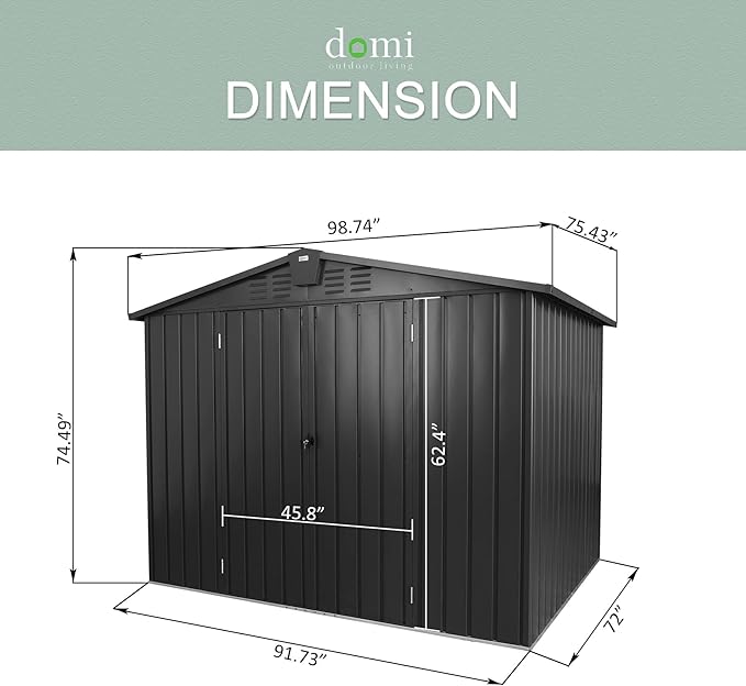 Domi Outdoor Storage Shed 8.2' x 6.2', Metal Steel Utility Tool Shed Storage House with Double Lockable Doors & Air Vent for Backyard Garden Patio Lawn-VerdiqueGarden