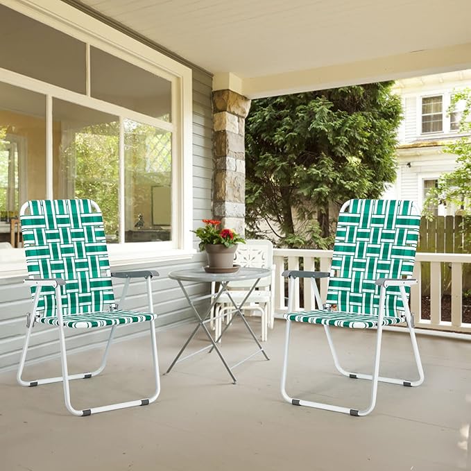 VINGLI Patio Lawn Webbed Folding Chairs1 Piece, Outdoor Beach Chair Portable Dining Chair for ir for Outdoor Yard, Garden(Green, Classic)-VerdiqueGarden