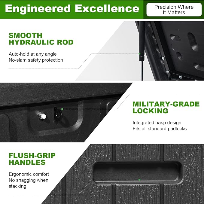 260 Gallon Outdoor Storage Box Waterproof, Extra Large Plastic Outside Deck Box Weatherproof, Resin Patio Storage Bin with Lock and Lids for Pool Equipment, Cushion, Black-VerdiqueGarden