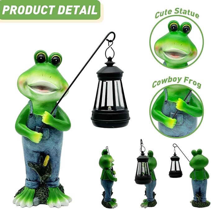 Solar Lantern Garden Statues Decor, Outdoor Frog Figurine Lights for Yard Patio Decoration - Unique Christmas Housewarming Gift for Grandma Wowen Mom-VerdiqueGarden