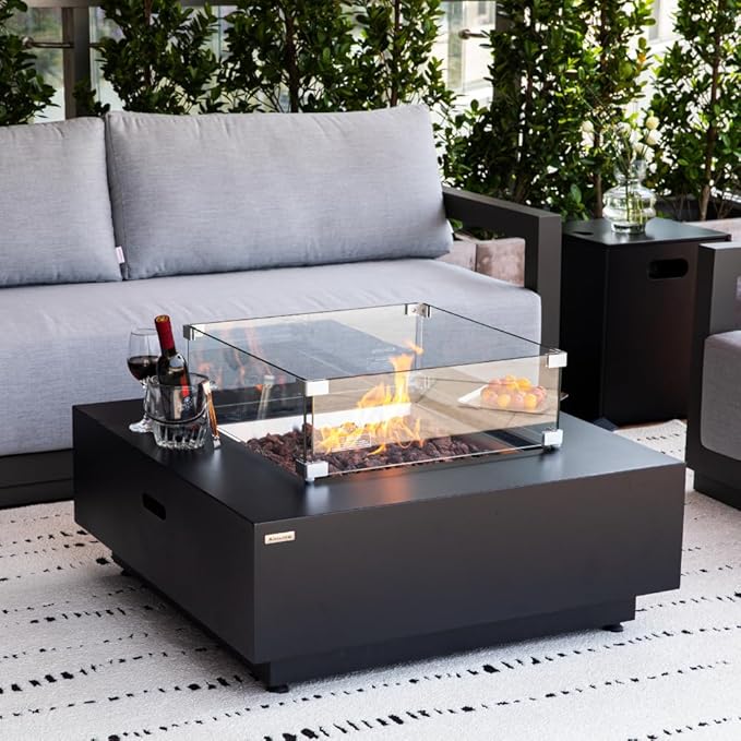 Ashton 36” Propane Fire Pit Smokeless Firepit Converts to Outdoor Gas Fire Pit for Outside Patio Firepit Table Includes Windscreen Rain & Tank Cover Lava Rocks Lid CSA Certified-VerdiqueGarden