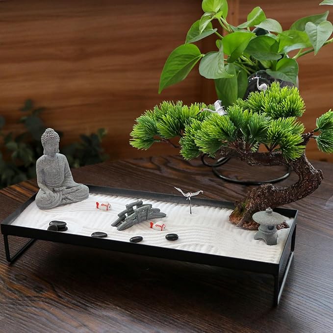 BangBangDa Japanese Meditation-Decoration - Home Office Bonsai Decor for Table Desk - Buddha Rock Sand Tabletop Decor Gifts for Women Man Friends-VerdiqueGarden