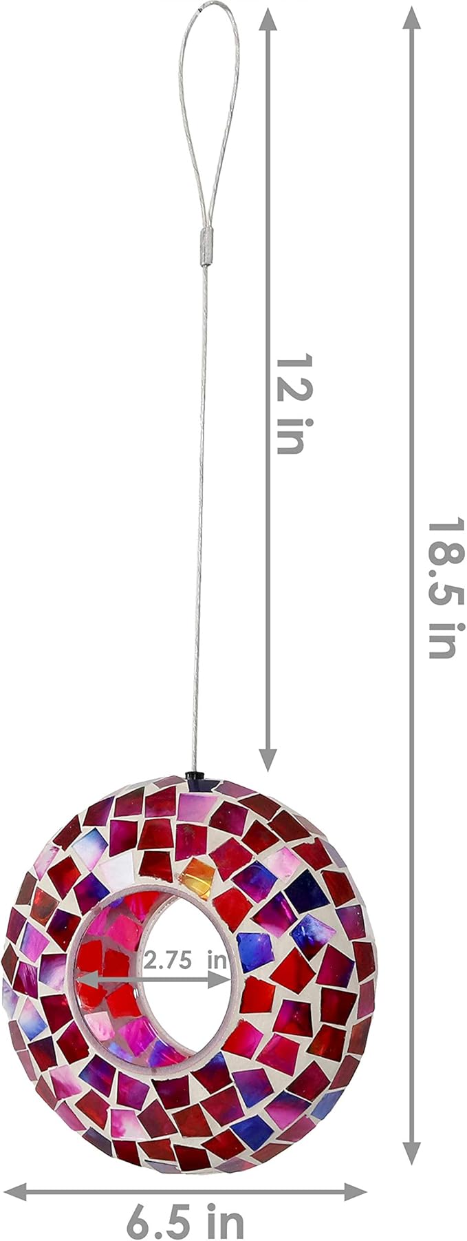 Sunnydaze 6-Inch Glass Mosaic Hanging Bird Feeder for Outdoors - Fly-Through Wild Bird Feeder - Crimson Mosaic-VerdiqueGarden