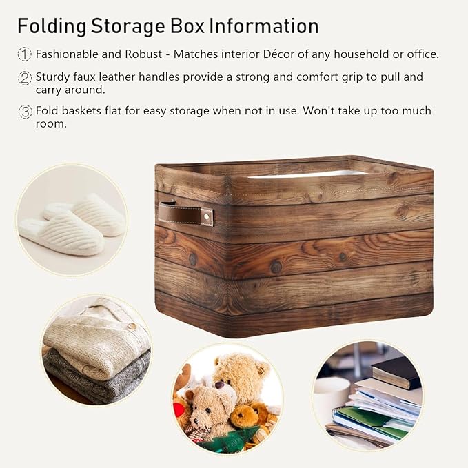 Wood Print Rectangular Retro Vintage Storage Basket Organizer Bin Shelf Baskets For Clothes Gifts For Home Office Dorm-VerdiqueGarden