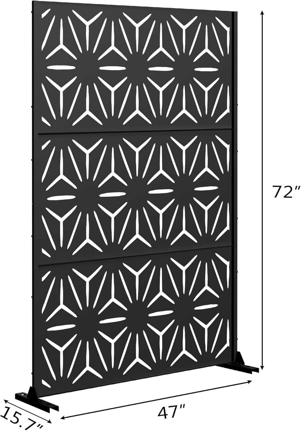 Metal Privacy Screen Outdoor 72" H×47" W, Freestanding Decorative Privacy Screen for Balcony Yard&Garden, Privacy Fence-Black&Star-VerdiqueGarden