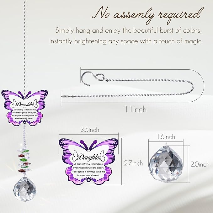 Sympathy Gifts for Loss of Daughter, Daughter Memorial Crystal Suncatcher Butterfly Rainbow Maker, Memorial Gifts for Loss of Daughter, in Memory of Daughter, Bereavement Gifts for Loss of Daughter-VerdiqueGarden