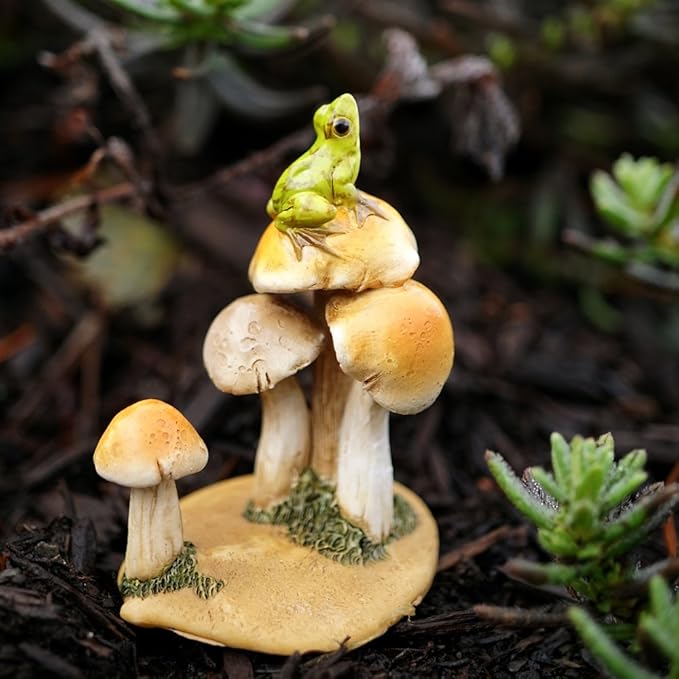 Top Collection Miniature Fairy Garden and Terrarium Statue, Frog on Mushrooms-VerdiqueGarden
