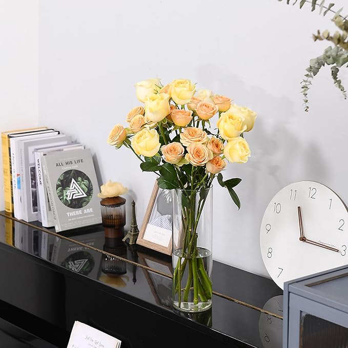 Clear Flower Vase, Non-breakable Vases, 5" W x 8" H, Acrylic Vase, Aesthetic Room Decor Cylindrical Modern Flower Vases for Table Centerpiece, Home Decor, Women Floral Arrangement Gift-VerdiqueGarden