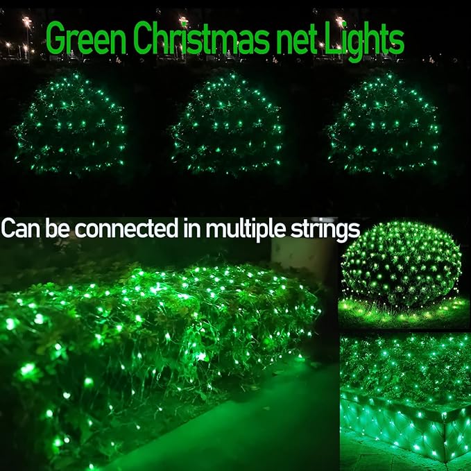 HISHINY Christmas Net Lights Outdoor, 5ftx5ft 100LED Green Wire, Connectable Bush Mesh Net Lights String for Christmas,St Patricks Party,Shrub,Yard,Tree (Green)-VerdiqueGarden