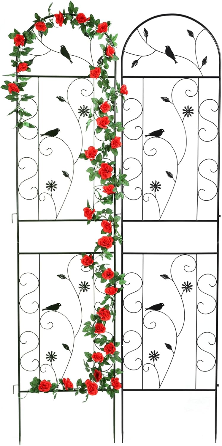 Metal Garden Trellis for Climbing Plants, 2 Pack 86.5" x 19.7" Black Plant Trellis Outdoor, Clematis Rrellis Outdoor, Arched Decoration Suitable for lawns, Gard-VerdiqueGarden