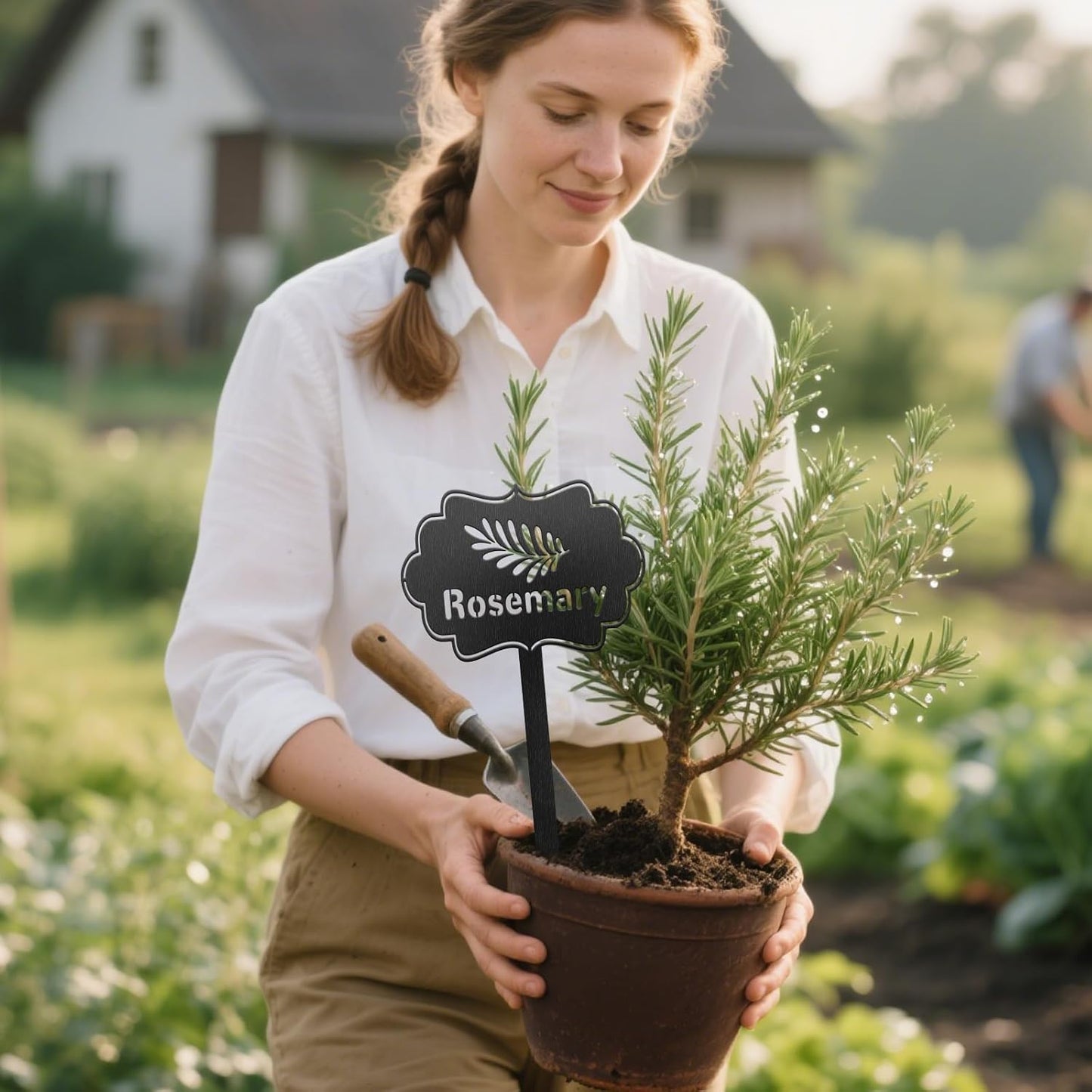 CUTHOLLOW Metal Plant Marker Stake Rosemary for Outdoor Indoor, Waterproof 11.8 inch Cute Garden Plant Labels Sign Tag for Vegetables, Farmhouse Greenhouse Decor - Funny Gardening Gifts-VerdiqueGarden
