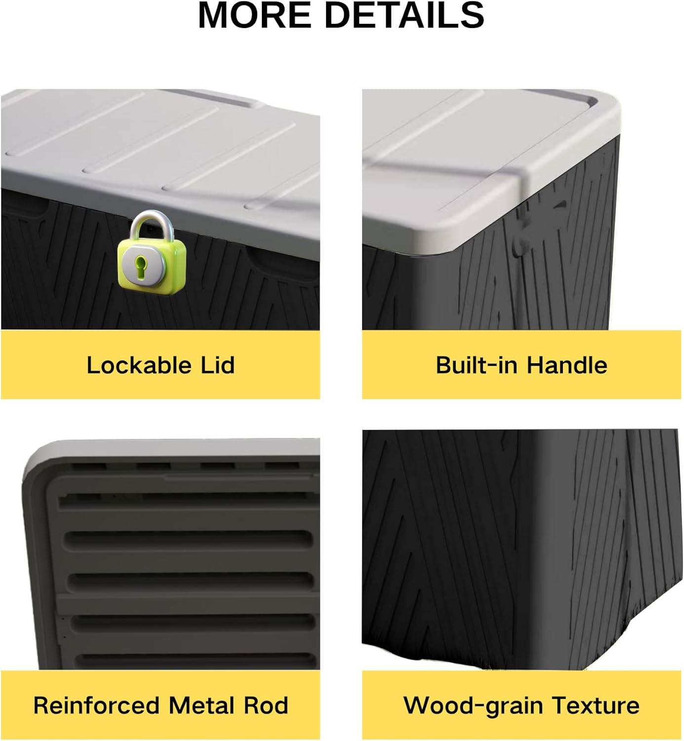 Kingdura 110 Gallon Outdoor Storage Box, Waterproof Resin Deck Box for Indoor and Outdoor Use, Lockable Storage Container for Patio Furniture Cushions Garden Tools (Black, 110 Gallon)-VerdiqueGarden