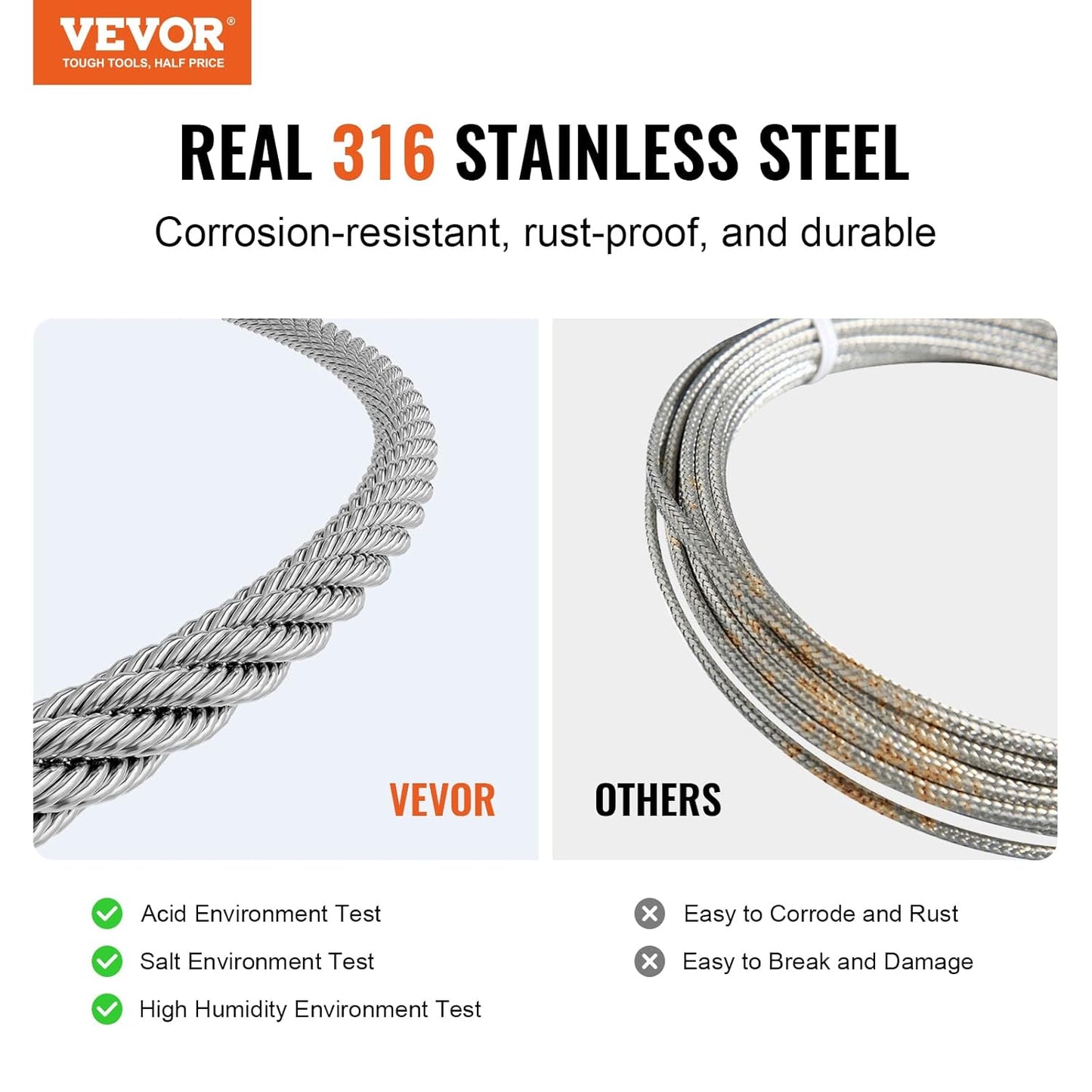 VEVOR 1/8 Stainless Steel Cable, 1000 FT 316 Cable Railing Kit with Cutter and Gloves, 1600 lbs Breaking Strength, 7x7 Strands Marine Aircraft Cable for Handrail Stair Decking Fence Outdoors-VerdiqueGarden