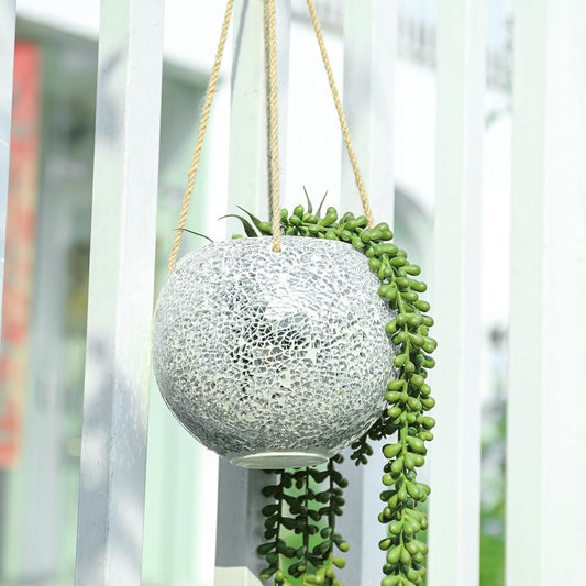 Hanging Planter Mosaic Garden Pot Small Flower Pot for Indoor Plant Disco Ball Hanging Planter with Drainage Sliver-VerdiqueGarden