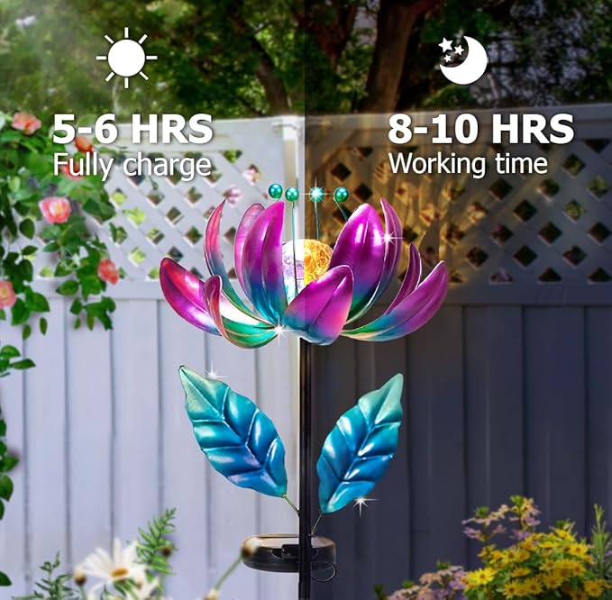 Outdoor Garden Decor Solar Spinners Lights - Metal Wind Spinner Solar Lights for Yard, Patio, Garden Lawn Oranments-VerdiqueGarden