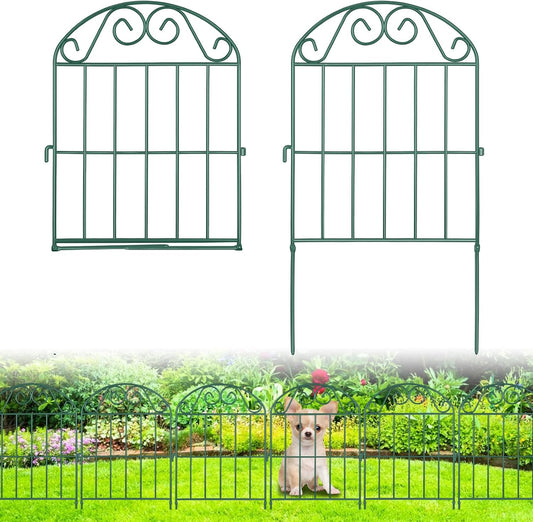 ADAVIN 10 Panels Collapsible Garden Fence Animal Barrier,11 Ft(L) x 24 in(H) Green Rustproof Metal Wire Panel Border for Dogs Rabbits, Flower Edging for Landscape Patio Yard Outdoor Decor, Arched-VerdiqueGarden